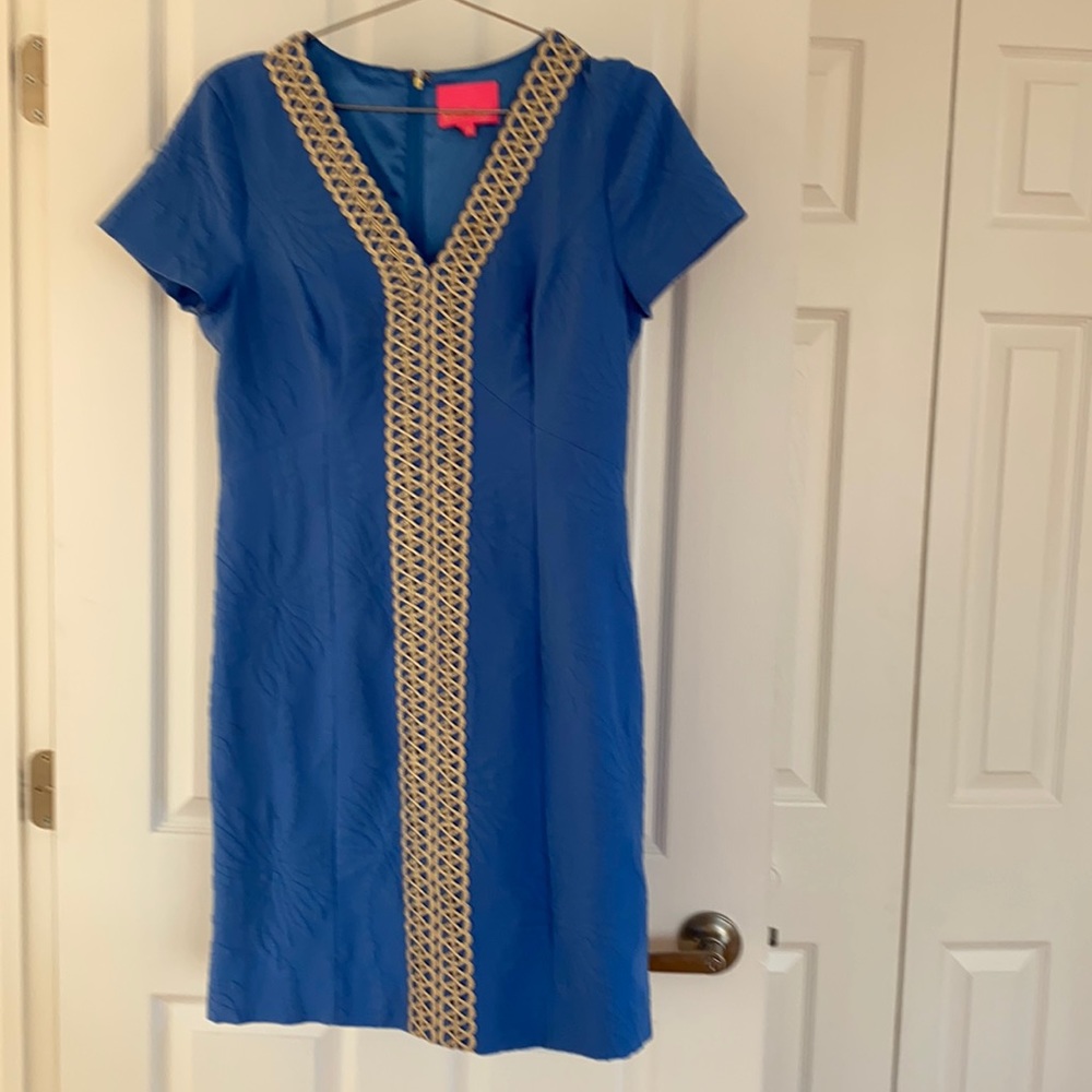 Lilly Pulitzer blue dress w gold trim